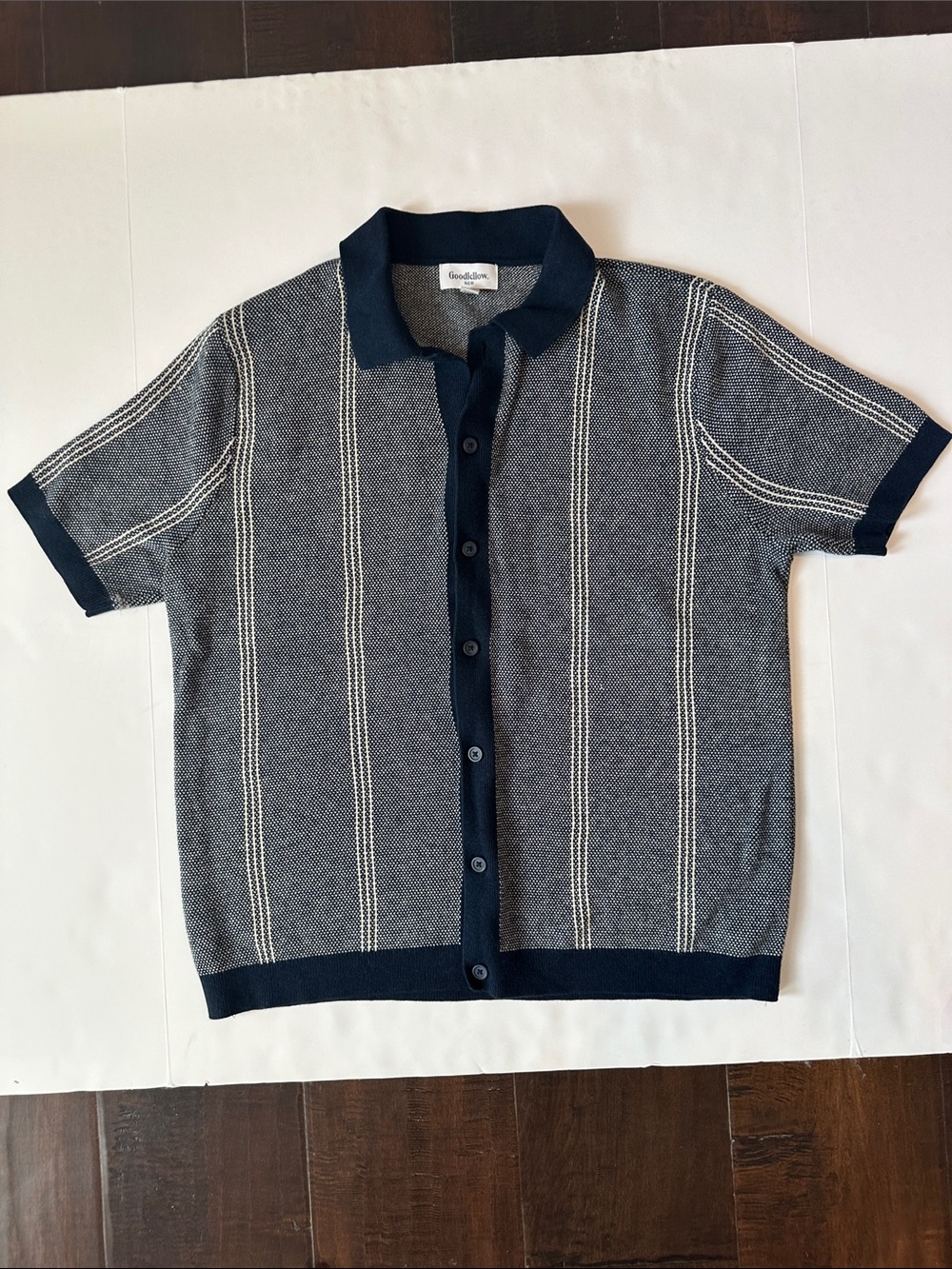 Goodfellow & Co Navy and Cream Short-Sleeve Button Cardigan